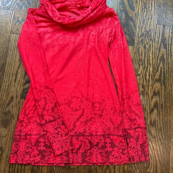 ATHLETA NADI /ROUCHED TIE COWL NECK/ TUNIC / L/SLEEVE /OMBRE FLORAL TOP SIZE XXS - Picture 2 of 8